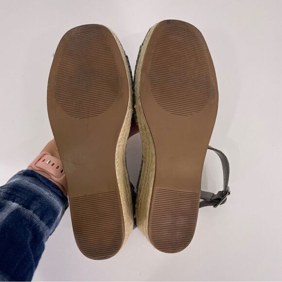Steve Madden Elody Grey Leather Suede Espadrille Platform Sandals - Picture 7 of 9